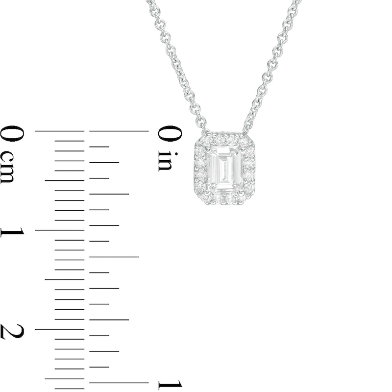 Main Image 3 of 0.45 CT. T.W. Certified Emerald-Cut Diamond Frame Pendant in 14K White Gold (I/SI2)