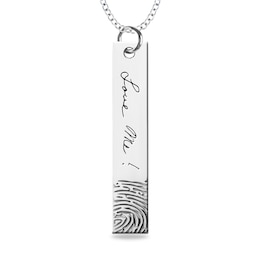 Engravable Print and Your Own Handwriting Vertical Bar Pendant in Sterling Silver (1 Image and Line)