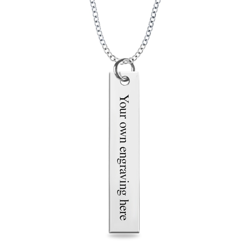 Main Image 2 of Engravable Print and Your Own Handwriting Vertical Bar Pendant in Sterling Silver (1 Image and Line)