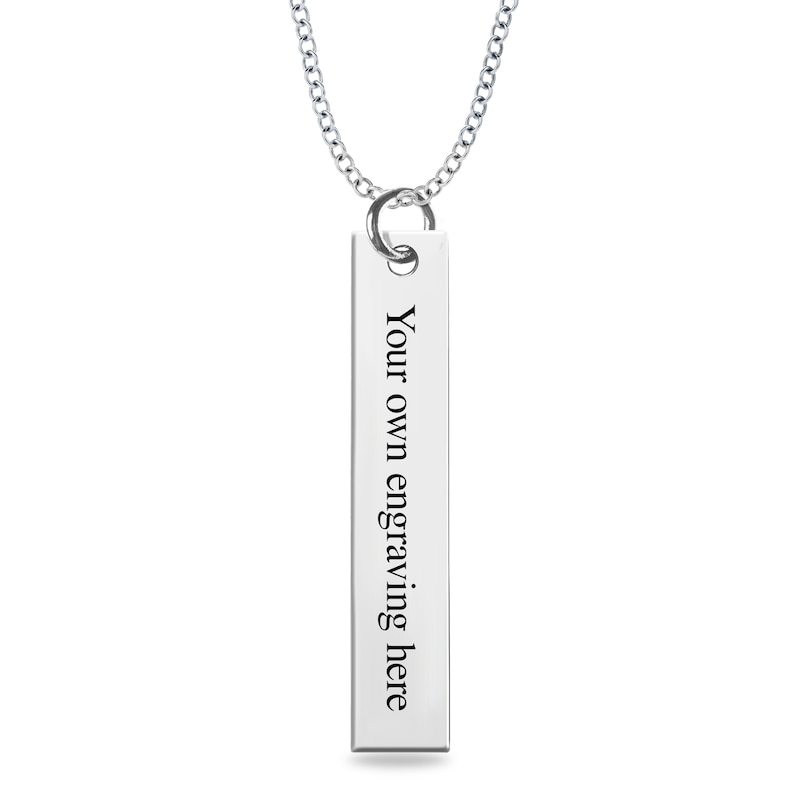 Engravable Print and Your Own Handwriting Vertical Bar Pendant in Sterling Silver (1 Image and Line)