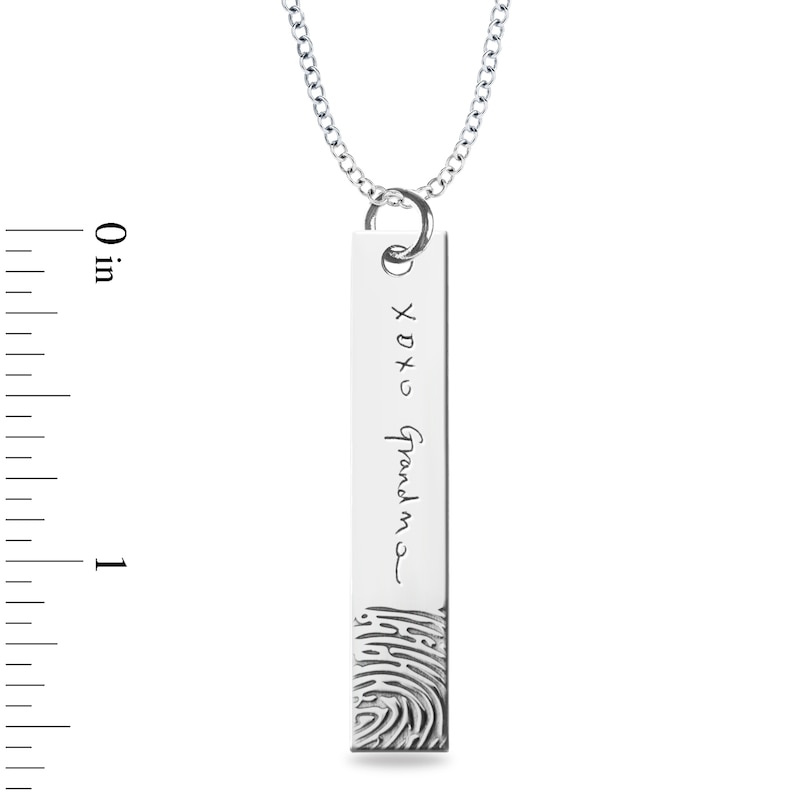 Main Image 3 of Engravable Print and Your Own Handwriting Vertical Bar Pendant in Sterling Silver (1 Image and Line)