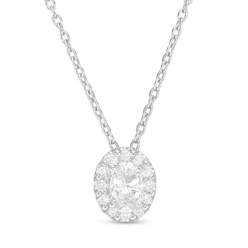 Main Image 1 of 0.45 CT. T.W. Certified Oval Diamond Frame Pendant in 14K White Gold (I/SI2)