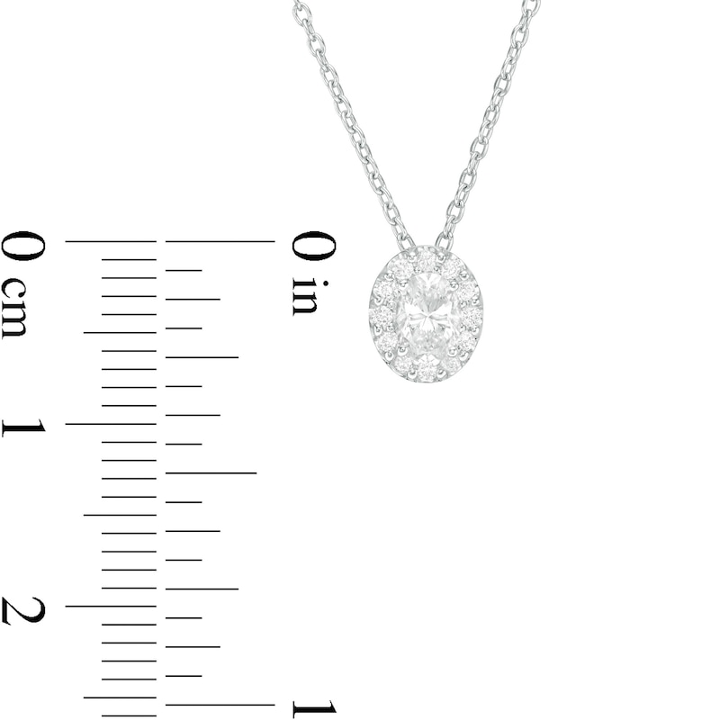 Main Image 3 of 0.45 CT. T.W. Certified Oval Diamond Frame Pendant in 14K White Gold (I/SI2)