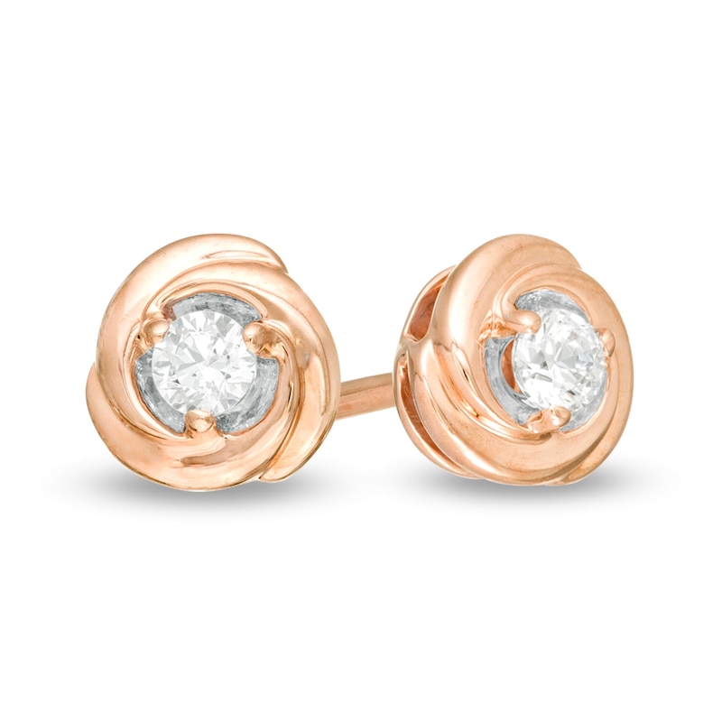 Centre of Me 0.10 CT. T.W. Diamond Love Knot Stud Earrings in 10K Rose Gold