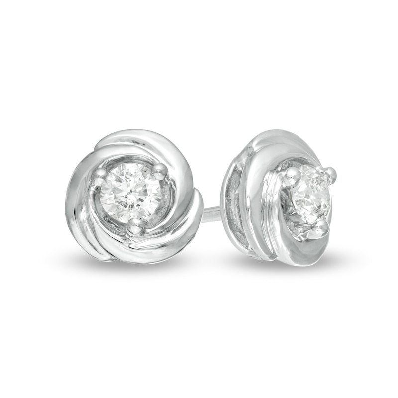 Main Image 1 of Centre of Me 0.10 CT. T.W. Diamond Love Knot Stud Earrings in 10K White Gold
