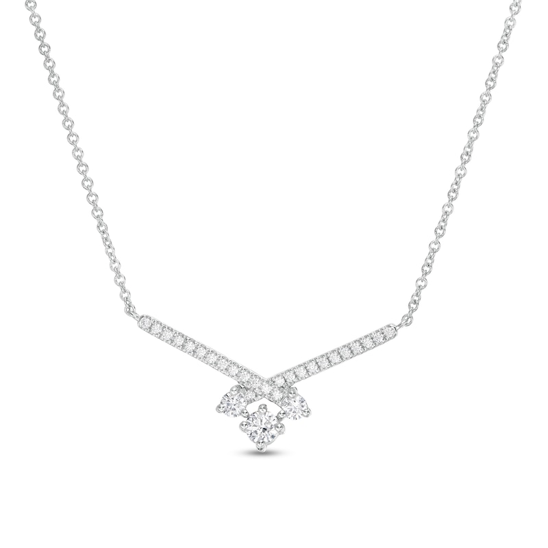 0.37 CT. T.W. Diamond Past Present Future® "X" Necklace in 10K White Gold - 17"