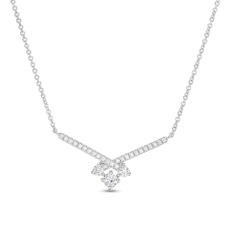 Main Image 1 of 0.37 CT. T.W. Diamond Past Present Future® "X" Necklace in 10K White Gold - 17"