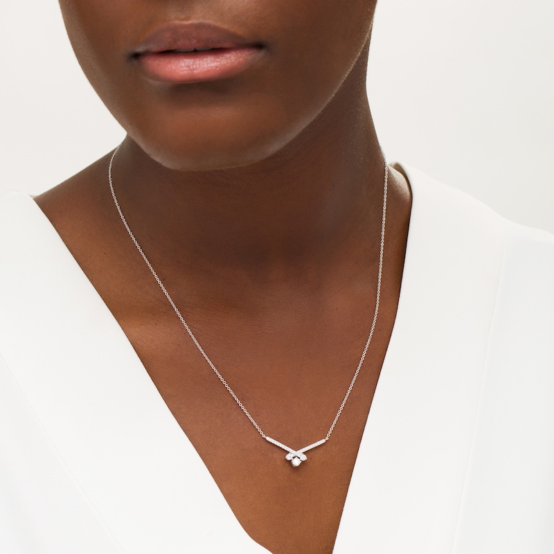 Main Image 2 of 0.37 CT. T.W. Diamond Past Present Future® "X" Necklace in 10K White Gold - 17"