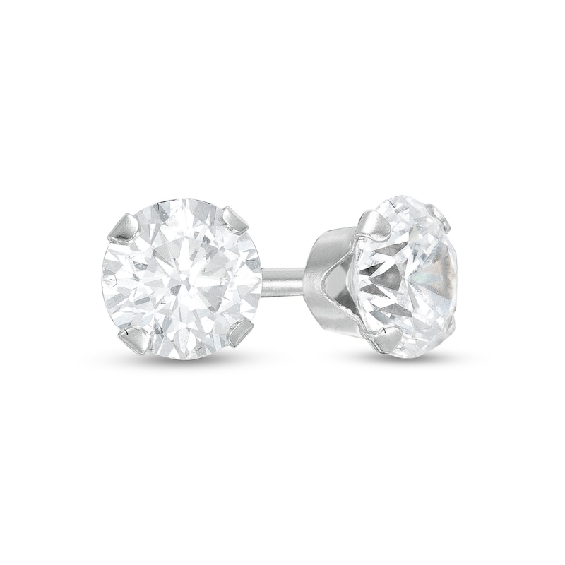 Main Image 1 of Child's 4.0mm Cubic Zirconia Solitaire Stud Earrings in 14K White Gold