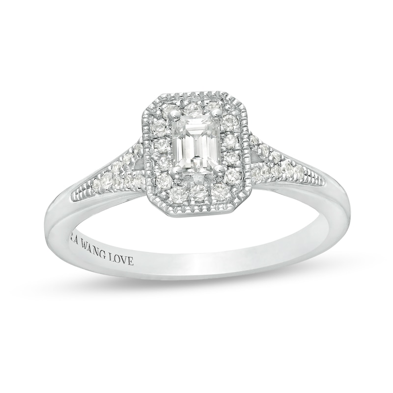 Vera Wang Love Collection 0.37 CT. T.W. Emerald-Cut Diamond Frame Vintage-Style Engagement Ring in 14K White Gold