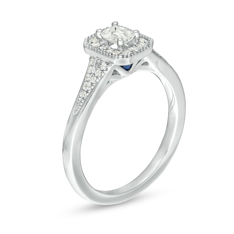 Vera Wang Love Collection 0.37 CT. T.W. Emerald-Cut Diamond Frame Vintage-Style Engagement Ring in 14K White Gold