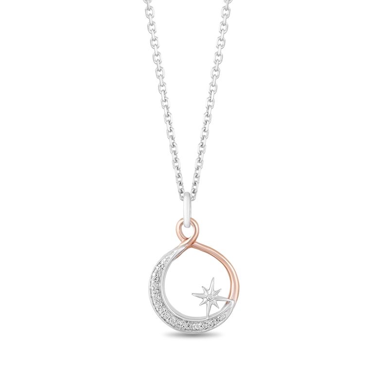 Hallmark Diamonds Inspiration 0.04 CT. T.W. Diamond Crescent Moon and Star Pendant in Sterling Silver and 10K Rose Gold