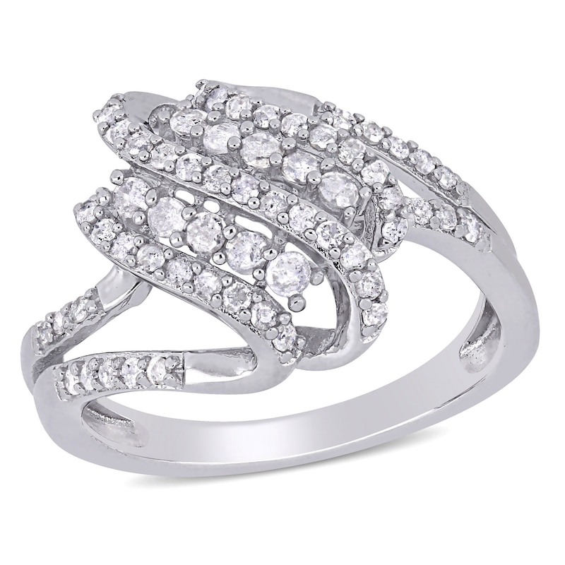 0.50 CT. T.W. Diamond Bypass Split Shank Ring in Sterling Silver|Peoples Jewellers