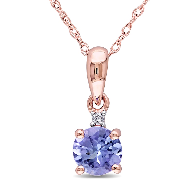 5.0mm Tanzanite and Diamond Accent Pendant in 10K Rose Gold - 17"|Peoples Jewellers