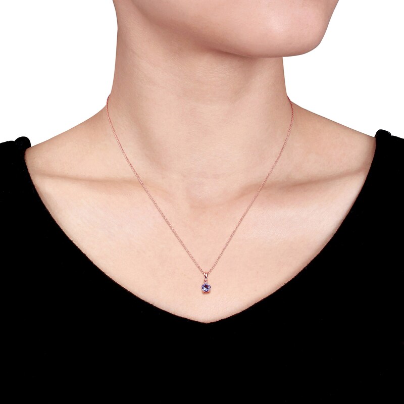 Main Image 2 of 5.0mm Tanzanite and Diamond Accent Pendant in 10K Rose Gold - 17"