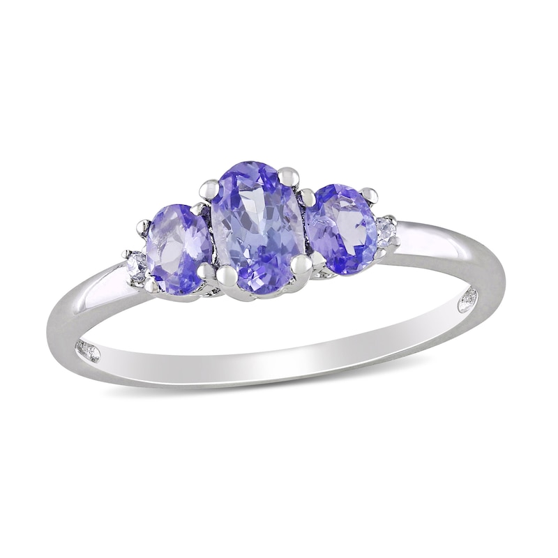 Main Image 1 of Oval Tanzanite and Diamond Accent Three Stone Ring in 10K White Gold