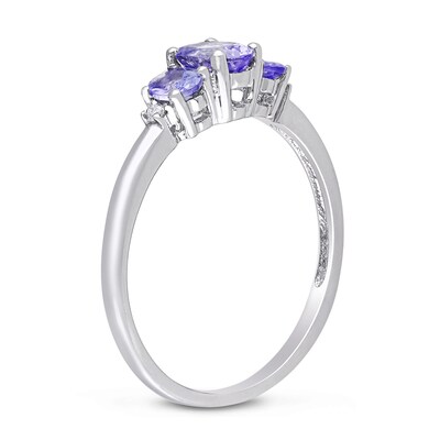 Oval Tanzanite and Diamond Accent Three Stone Ring in 10K White Gold