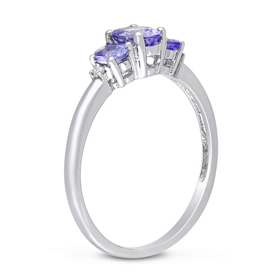 Oval Tanzanite and Diamond Accent Three Stone Ring in 10K White Gold