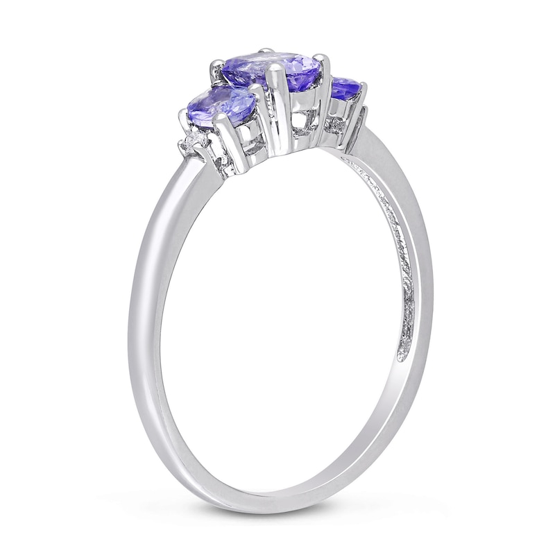 Oval Tanzanite and Diamond Accent Three Stone Ring in 10K White Gold