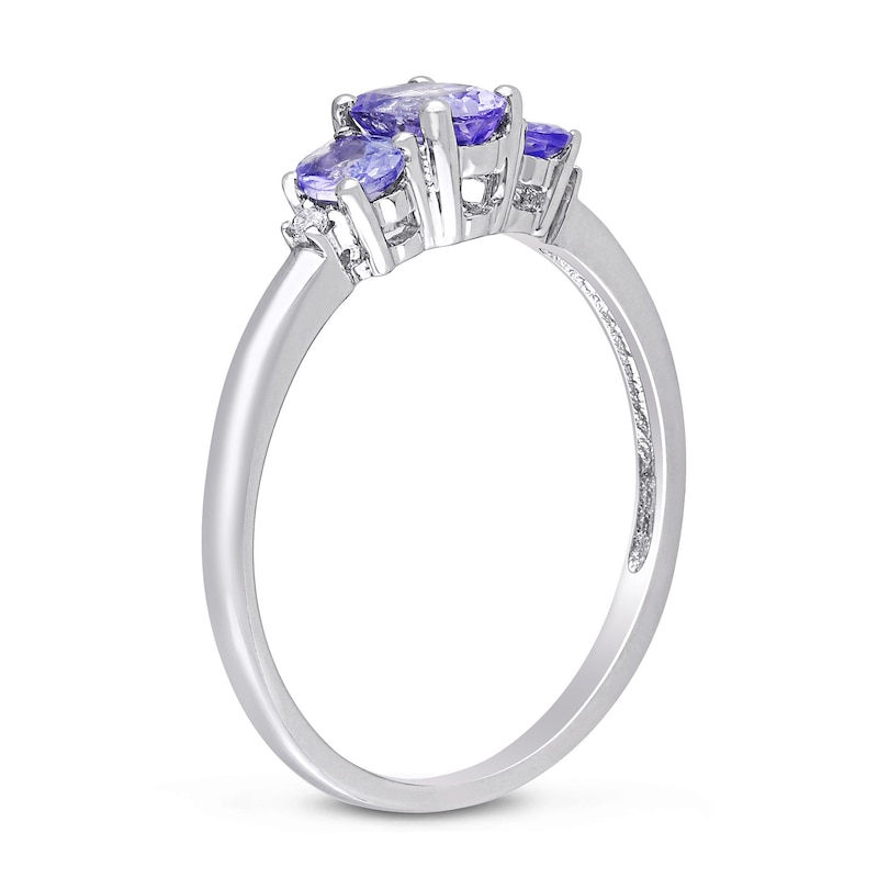 Main Image 3 of Oval Tanzanite and Diamond Accent Three Stone Ring in 10K White Gold