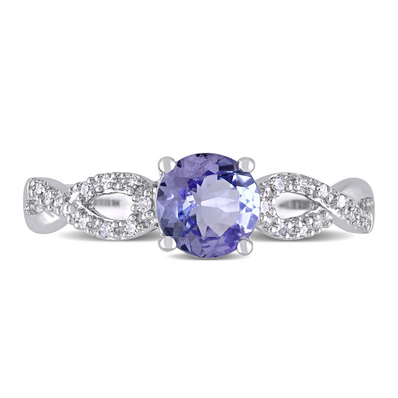 6.0mm Tanzanite and 0.08 CT. T.W. Diamond Twist Shank Ring in 10K White Gold