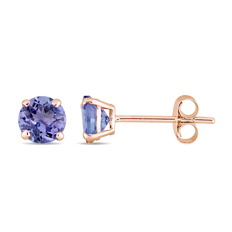 Main Image 1 of 5.0mm Tanzanite Solitaire Stud Earrings in 14K Rose Gold