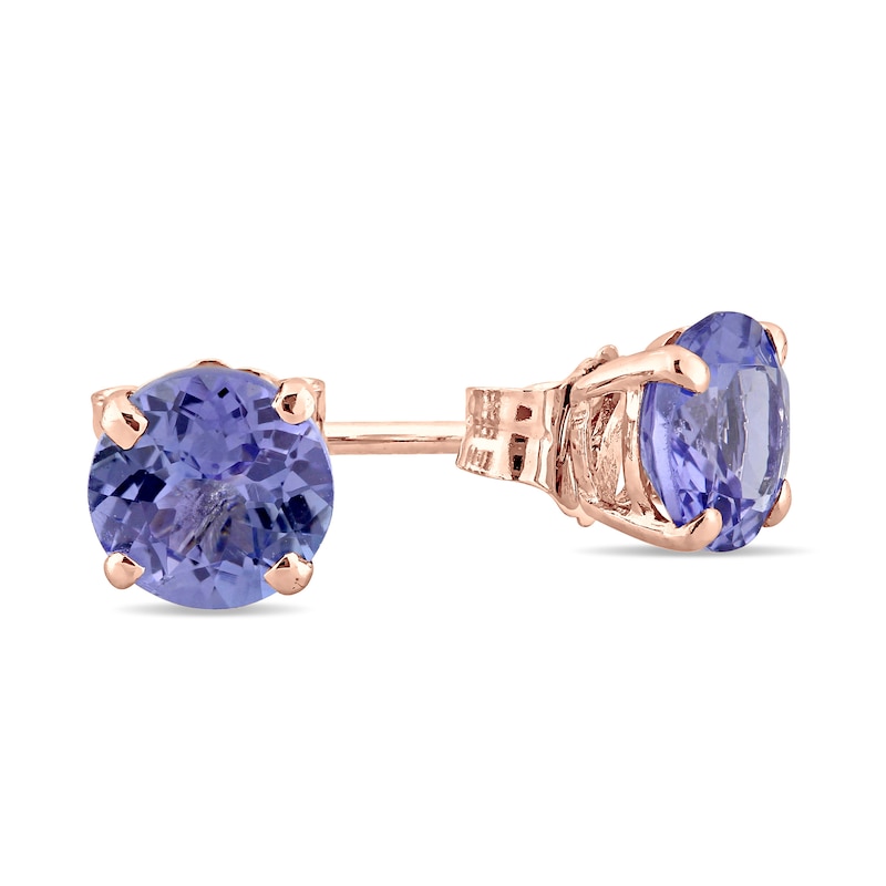 Main Image 3 of 5.0mm Tanzanite Solitaire Stud Earrings in 14K Rose Gold