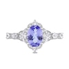 Thumbnail Image 4 of Oval Tanzanite, White Sapphire and 0.06 CT. T.W. Diamond Vintage-Style Ring in 14K White Gold