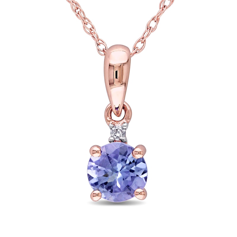5.0mm Tanzanite and Diamond Accent Pendant in 10K Rose Gold - 17"