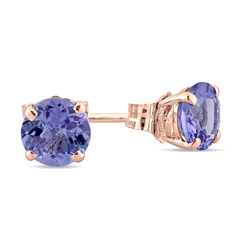 5.0mm Tanzanite Solitaire Stud Earrings in 14K Rose Gold