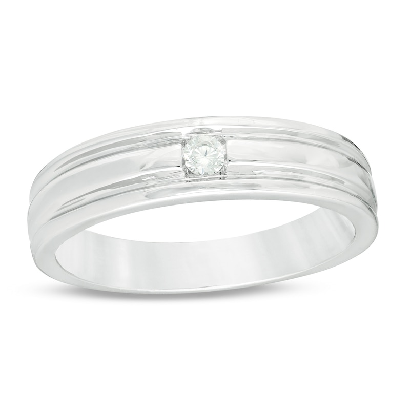 Main Image 1 of Men's 0.04 CT. Diamond Solitaire Groove Wedding Band in Sterling Silver