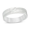 Thumbnail Image 1 of Men's 0.085 CT. Diamond Solitaire Groove Bypass Wedding Band in Sterling Silver