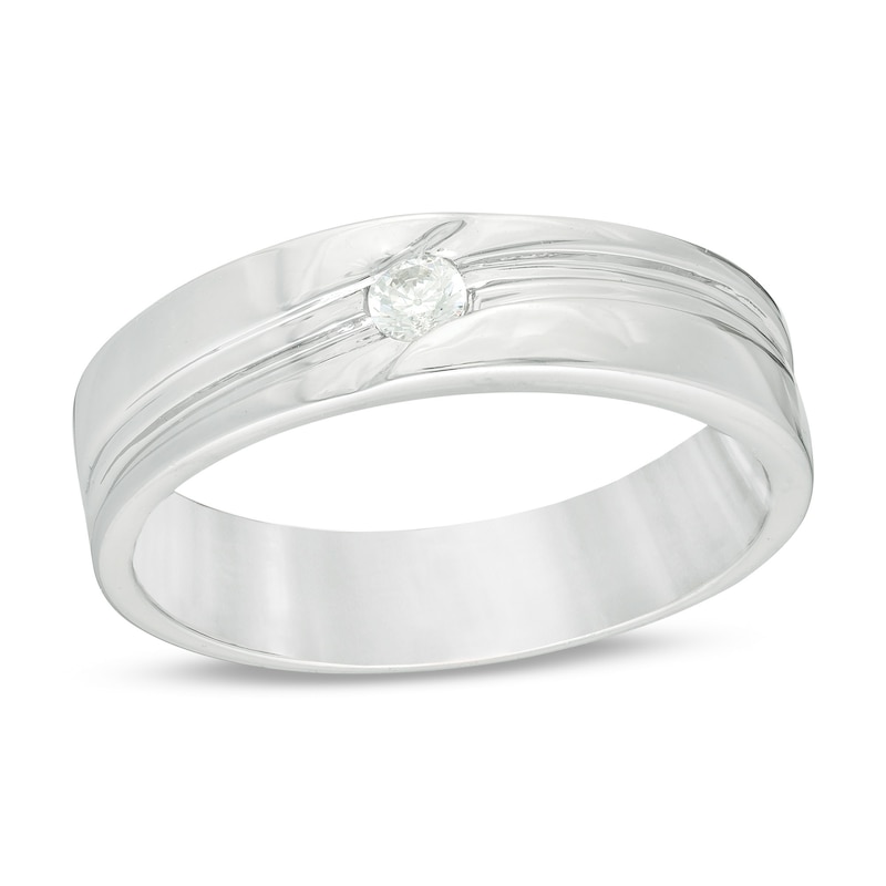 Main Image 1 of Men's 0.085 CT. Diamond Solitaire Groove Bypass Wedding Band in Sterling Silver
