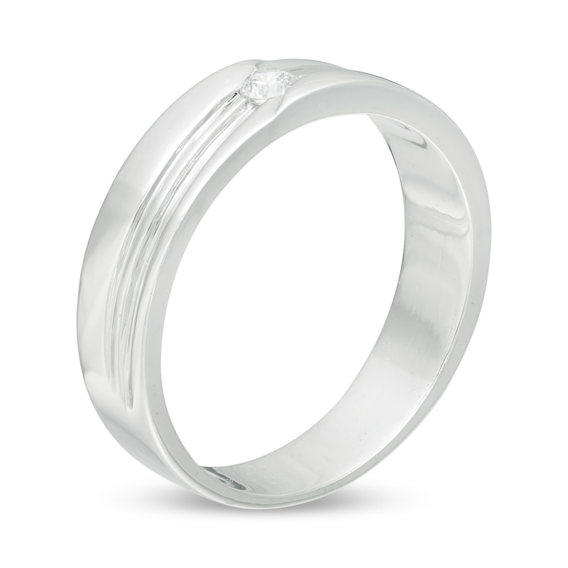 Main Image 3 of Men's 0.085 CT. Diamond Solitaire Groove Bypass Wedding Band in Sterling Silver