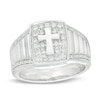 Thumbnail Image 1 of Men's 0.29 CT. T.W. Diamond Cross Ribbed Shank Ring in Sterling Silver