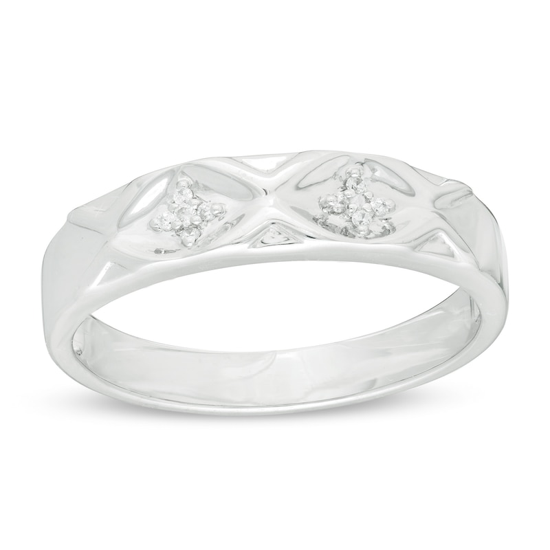 Main Image 1 of Men's 0.04 CT. T.W. Diamond Concave Infinity Wedding Band in Sterling Silver