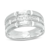 Thumbnail Image 1 of 0.23 CT. T.W. Diamond Trio Station Brick Pattern Wedding Band in 10K White Gold