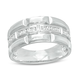 0.23 CT. T.W. Diamond Trio Station Brick Pattern Wedding Band in 10K White Gold