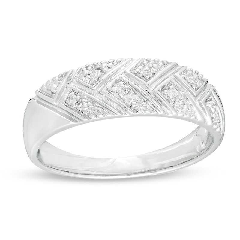 Main Image 1 of Diamond Accent Herringbone Wedding Band in 10K White Gold