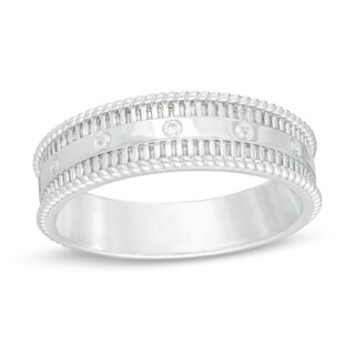 Men's 0.04 CT. T.W. Diamond Five Stone Station Wedding Band in 10K White Gold