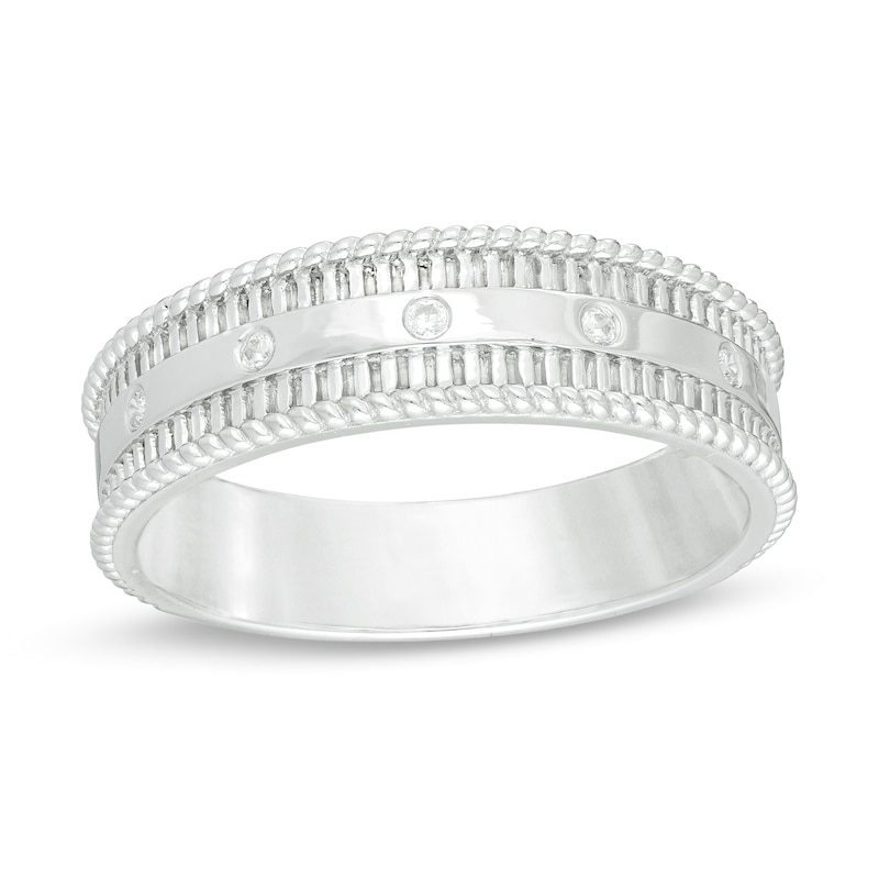 Men's 0.04 CT. T.W. Diamond Five Stone Station Wedding Band in 10K White Gold|Peoples Jewellers