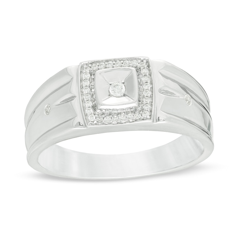 Men's 0.115 CT. T.W. Diamond Cushion Frame Ring in 10K White Gold|Peoples Jewellers