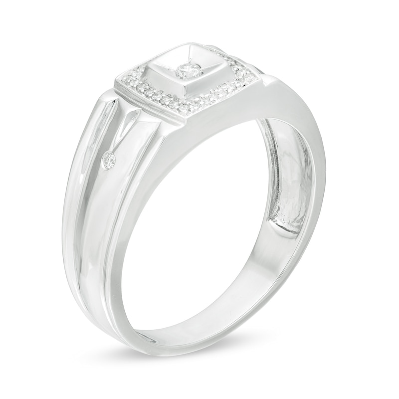 Main Image 3 of Men's 0.115 CT. T.W. Diamond Cushion Frame Ring in 10K White Gold