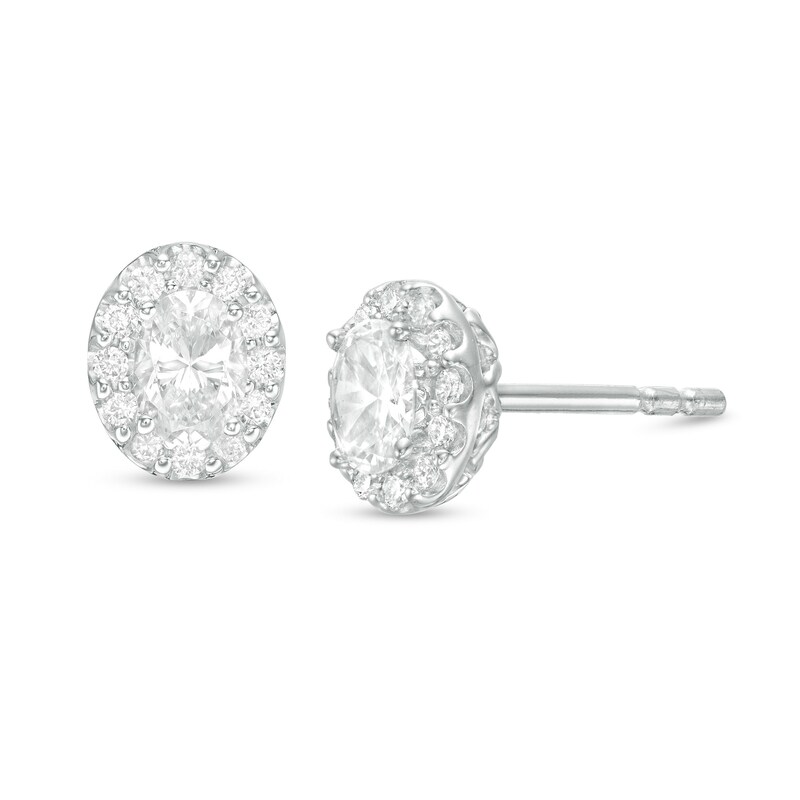 0.45 CT. T.W. Oval Certified Diamond Frame Stud Earrings in 14K White Gold (I/SI2)