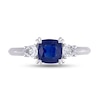 Thumbnail Image 4 of 6.0mm Cushion-Cut and Pear-Shaped Blue and White Sapphire Three Stone Ring in 14K White Gold