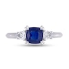 Thumbnail Image 3 of 6.0mm Cushion-Cut and Pear-Shaped Blue and White Sapphire Three Stone Ring in 14K White Gold