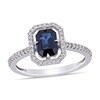 Thumbnail Image 0 of Emerald-Cut Blue Sapphire and 0.24 CT. T.W. Diamond Open Frame Ring in 14K White Gold