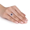 Thumbnail Image 1 of Emerald-Cut Blue Sapphire and 0.24 CT. T.W. Diamond Open Frame Ring in 14K White Gold
