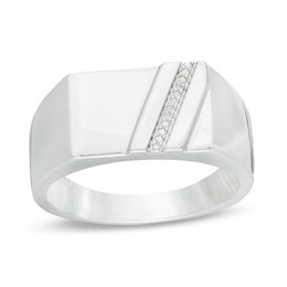 Men's Diamond Accent Rectangle Signet Ring in 10K White Gold
