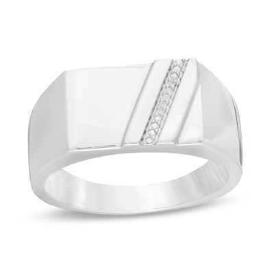 Men's Diamond Accent Rectangle Signet Ring in 10K White Gold